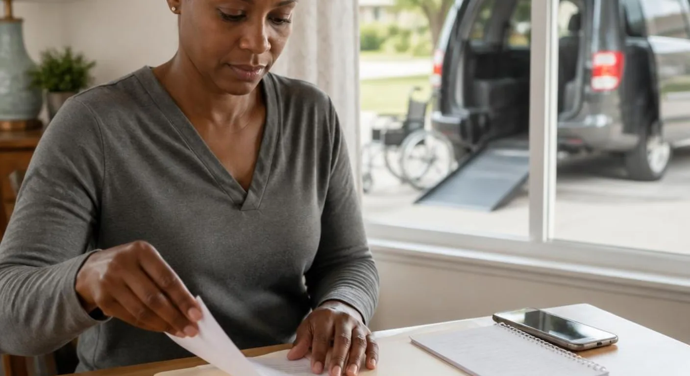 Caregiver preparing appointment information for non-emergency medical transportation